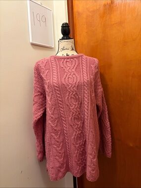 Aran Crafts Pink Cable Knit Crewneck Sweater